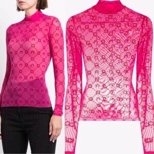 Marine Serre Flocked Mesh Second Skin Top In Pink